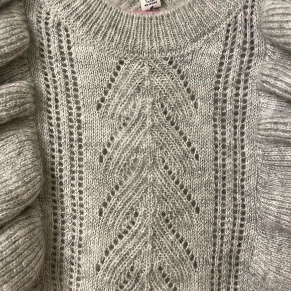 ASOS Topshop Ruffle Pointelle Crewneck Cropped Sweater, Light Gray - Picture 6 of 12